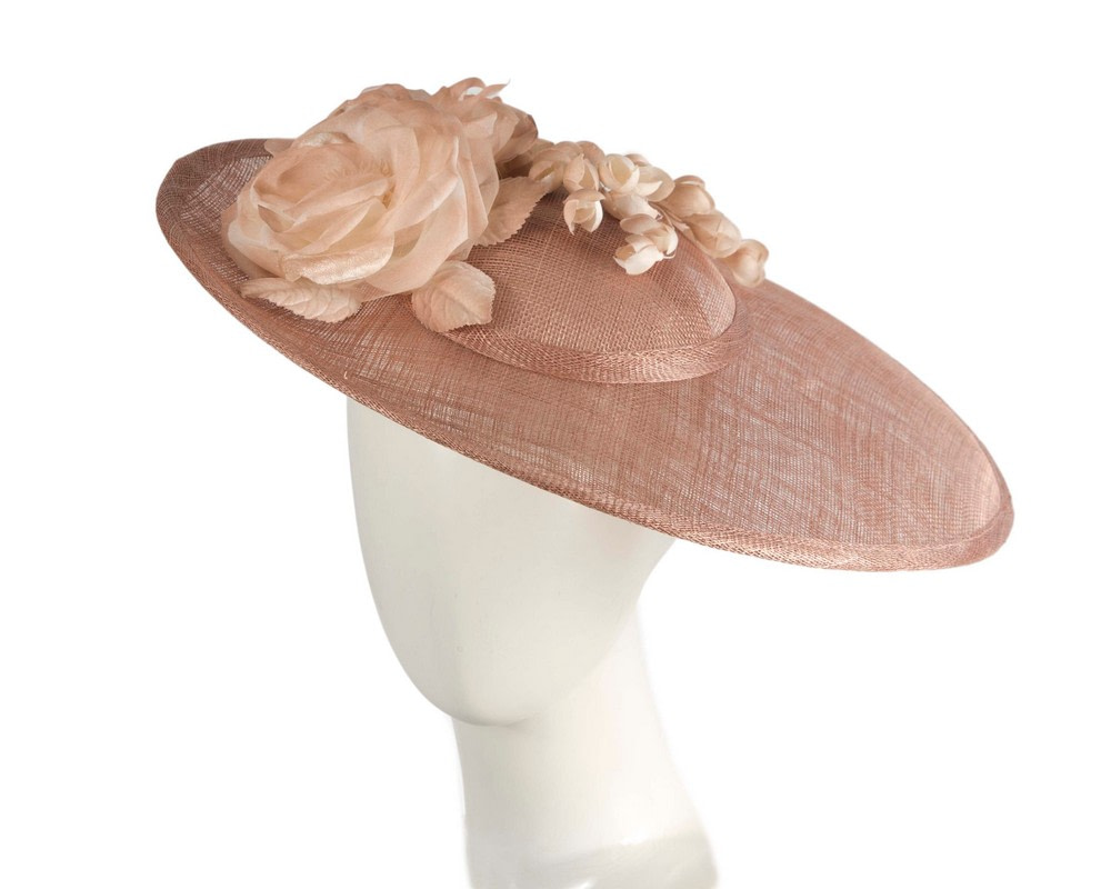 Large coffee sinamay hat with flowers by Max Alexander