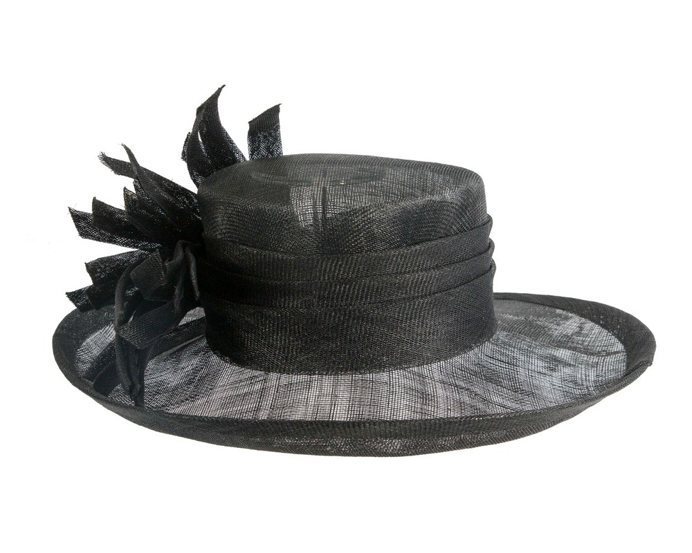 Large black ladies fashion sinamay hat - Image 4