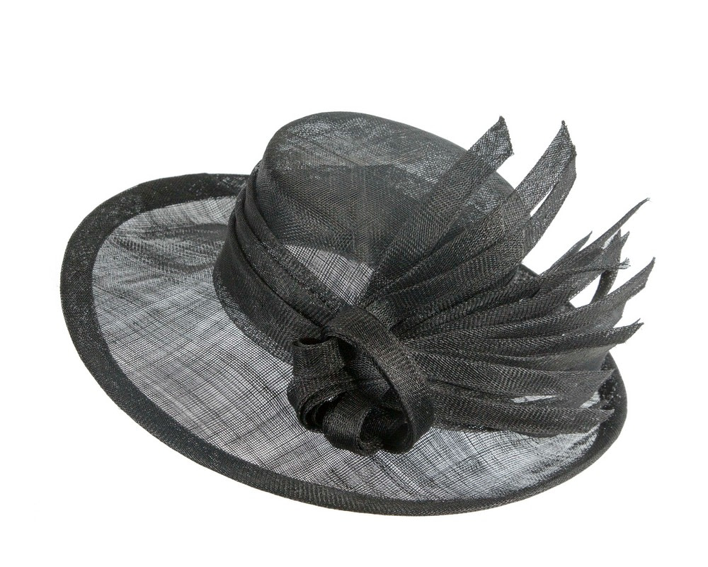 Large black ladies fashion sinamay hat - Image 3