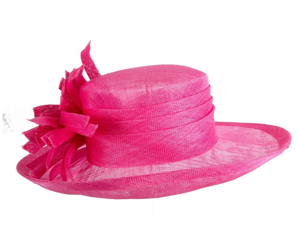 Large fuchsia ladies fashion sinamay hat - Image 4