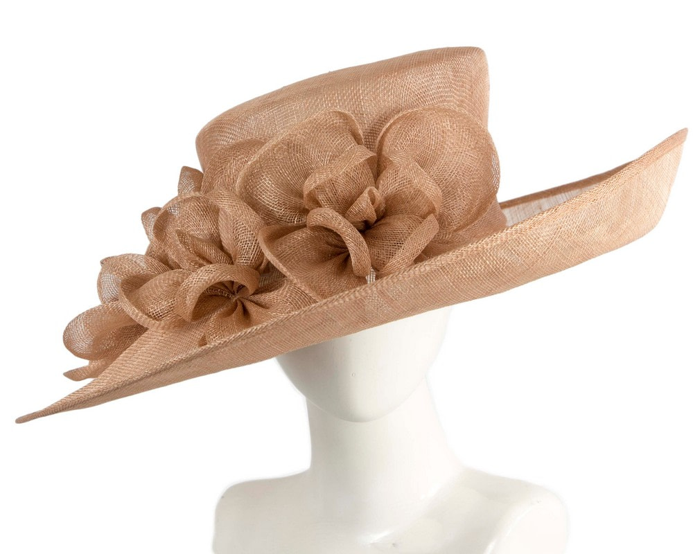 Taupe wide brim ladies summer hat