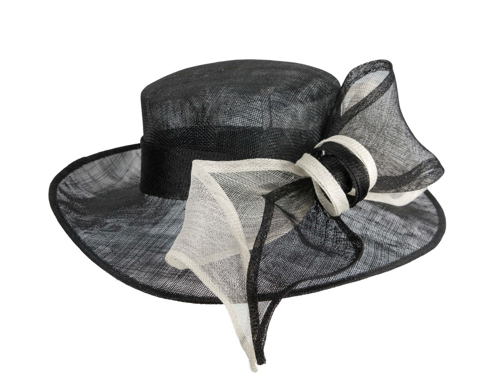 Black & white sinamay hat with large bow by Max Alexander - Fascinators.com.au Black & white sinamay hat with large bow by Max Alexander - Image 4