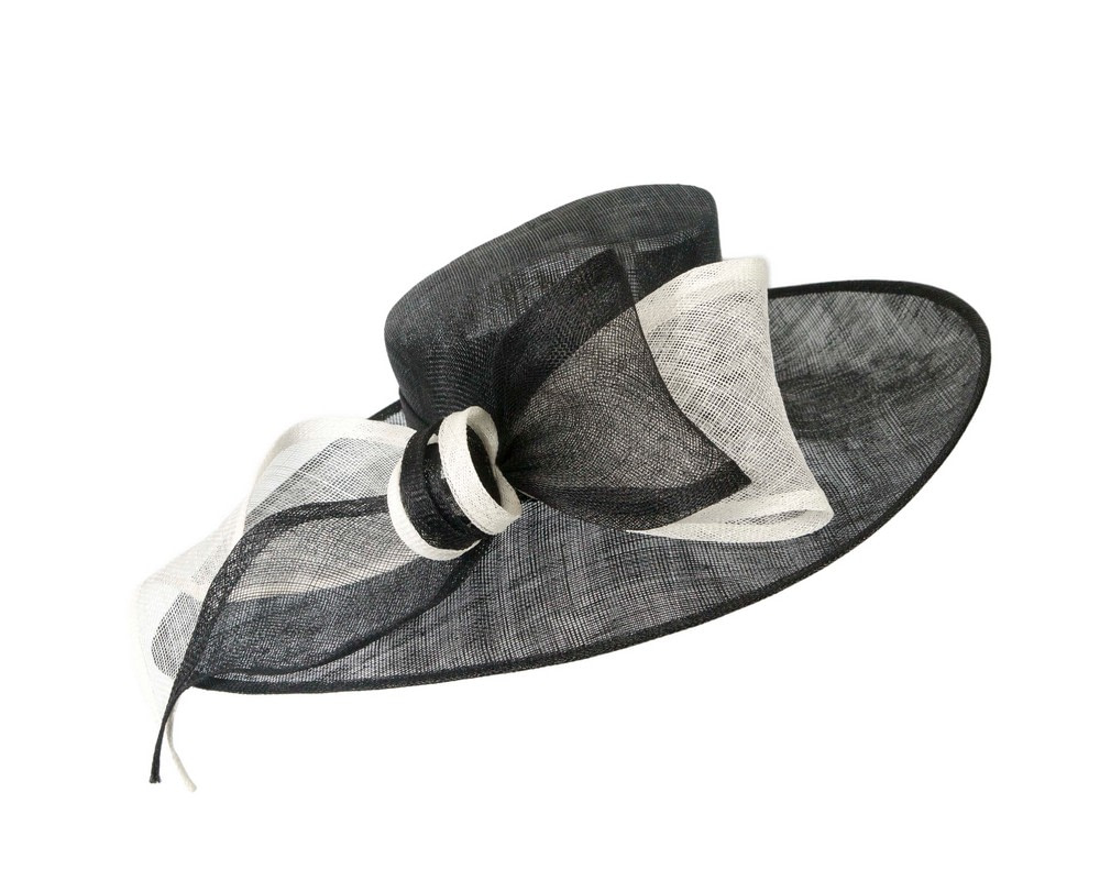 Black & white sinamay hat with large bow by Max Alexander - Fascinators.com.au Black & white sinamay hat with large bow by Max Alexander - Image 2