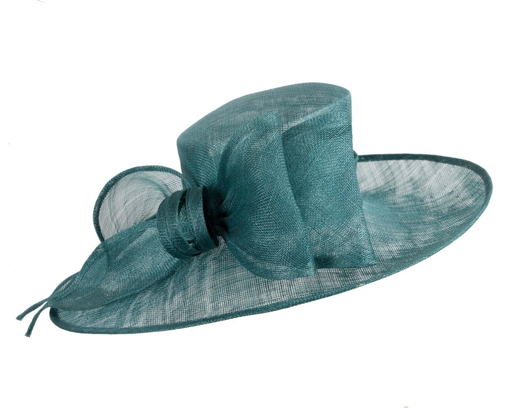 Teal sinamay hat with large bow by Max Alexander - Fascinators.com.au Teal sinamay hat with large bow by Max Alexander - Image 2