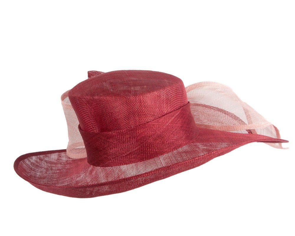 Wine & pink sinamay hat with large bow by Max Alexander - Fascinators.com.au Wine & pink sinamay hat with large bow by Max Alexander - Image 6