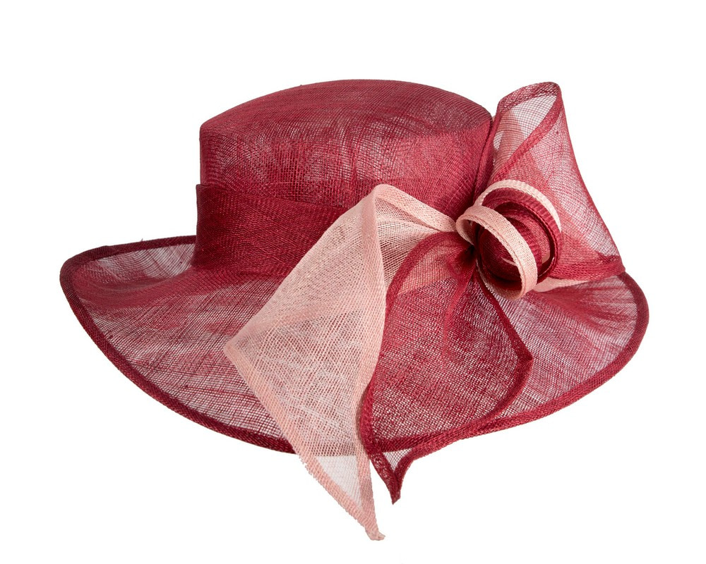 Wine & pink sinamay hat with large bow by Max Alexander - Fascinators.com.au Wine & pink sinamay hat with large bow by Max Alexander - Image 4