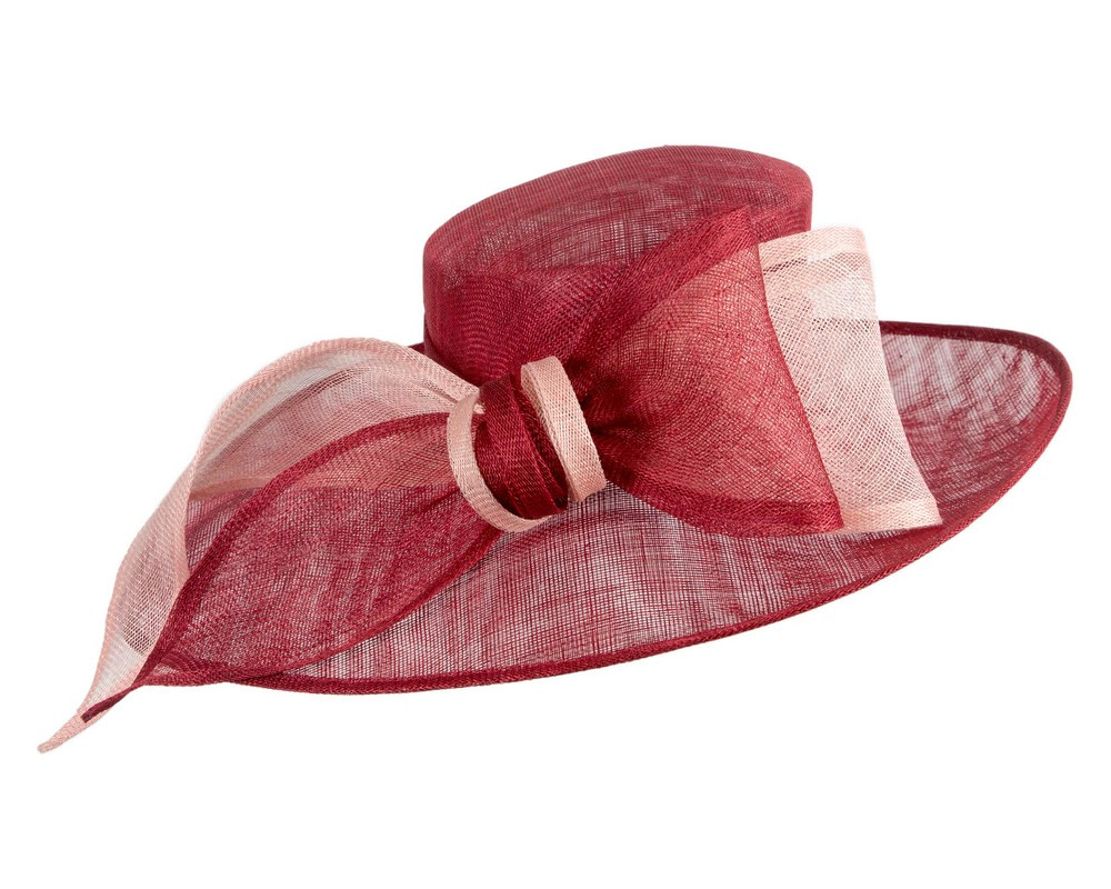 Wine & pink sinamay hat with large bow by Max Alexander - Fascinators.com.au Wine & pink sinamay hat with large bow by Max Alexander - Image 2