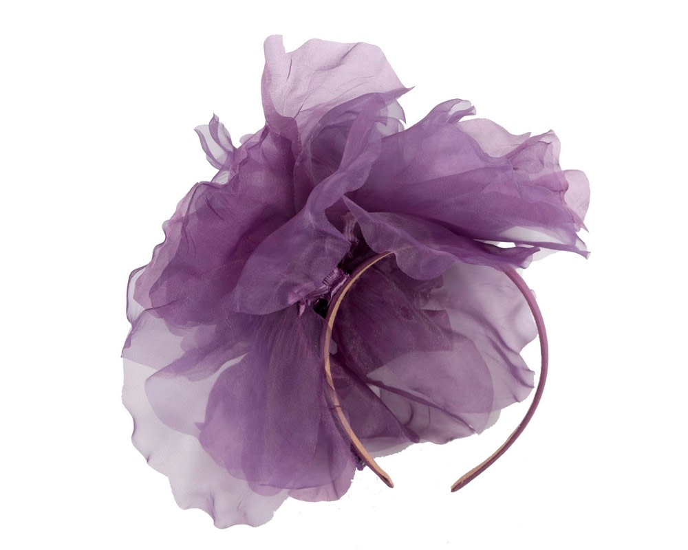 Large purple silk flower fascinator by Fillies Collection - Image 4