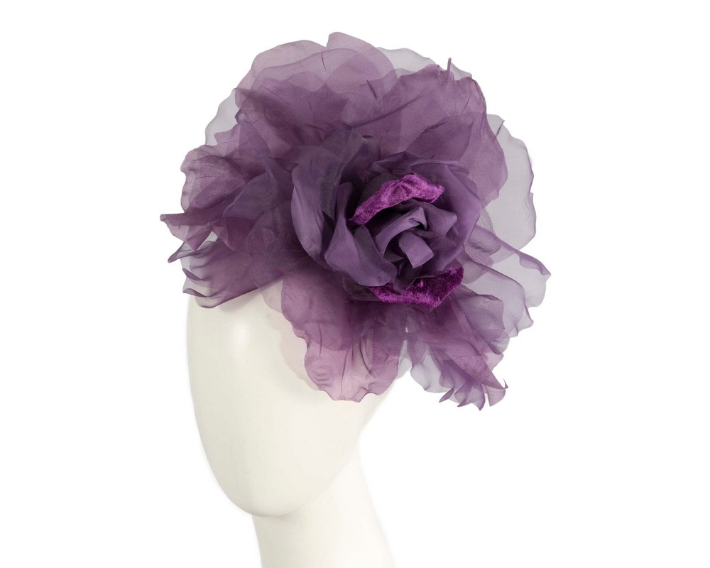 Large purple silk flower fascinator by Fillies Collection