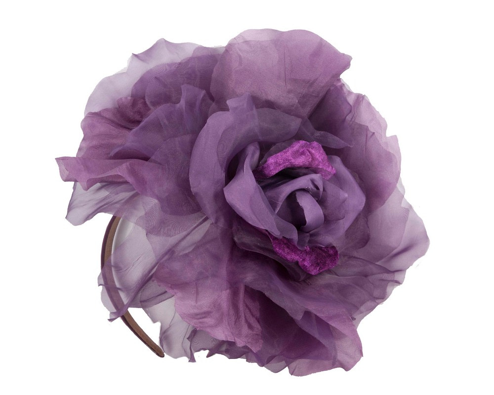 Large purple silk flower fascinator by Fillies Collection - Image 2