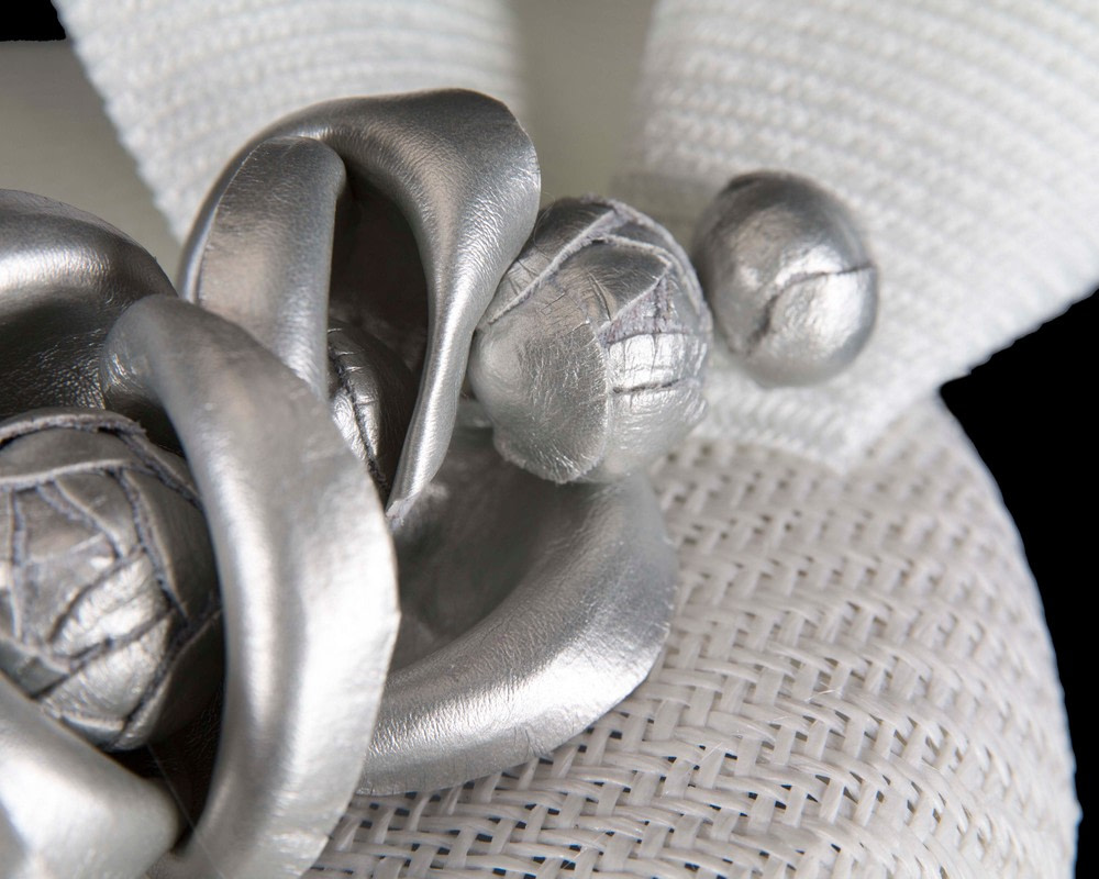 White & silver pillbox fascinator by Fillies Collection - Fascinators.com.au White & silver pillbox fascinator by Fillies Collection - Image 5