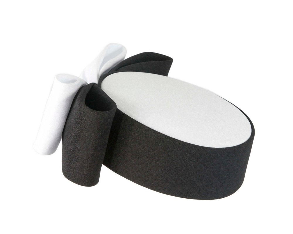 Luxury Sculpted White & Black Bow Pillbox by Cupids Millinery - Fascinators.com.au Luxury Sculpted White & Black Bow Pillbox by Cupids Millinery - Image 4