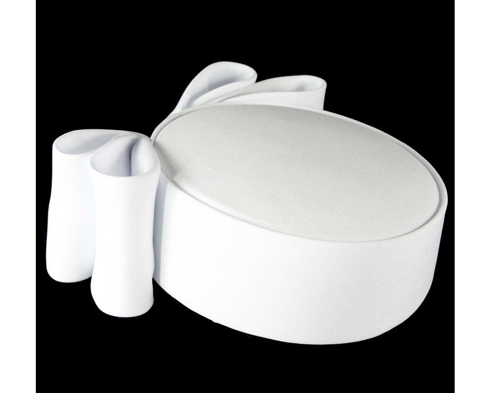 Luxury Sculpted White Bow Pillbox by Cupids Millinery - Fascinators.com.au Luxury Sculpted White Bow Pillbox by Cupids Millinery - Image 5