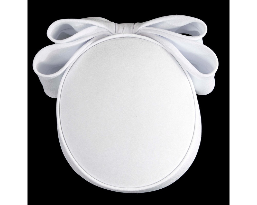 Luxury Sculpted White Bow Pillbox by Cupids Millinery - Fascinators.com.au Luxury Sculpted White Bow Pillbox by Cupids Millinery - Image 4
