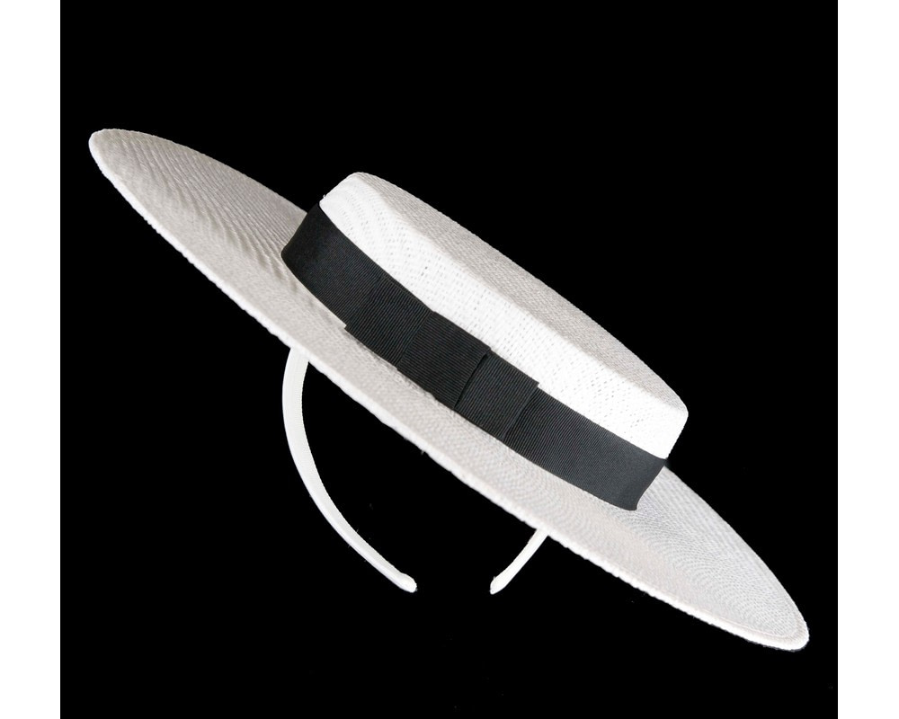 White & Black Max Alexander Boater Hat - Fascinators.com.au White & Black Max Alexander Boater Hat - Image 6