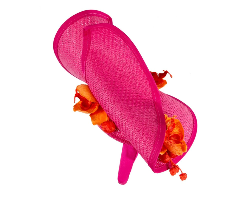 Fuchsia & Orange designers racing fascinator with orchids by Fillies Collection - Image 3