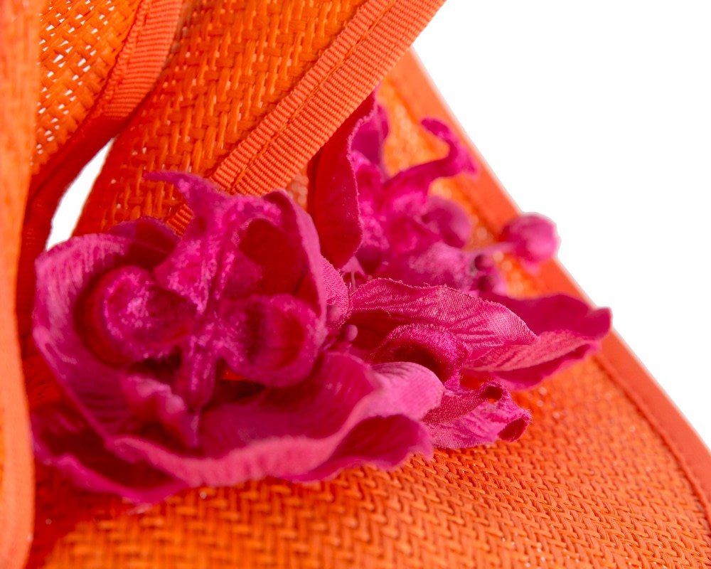 Orange & Fuchsia designers racing fascinator with orchids by Fillies Collection - Image 5