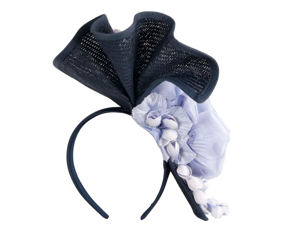 Tall navy & blue fascinator with flower by Fillies Collection - Image 4