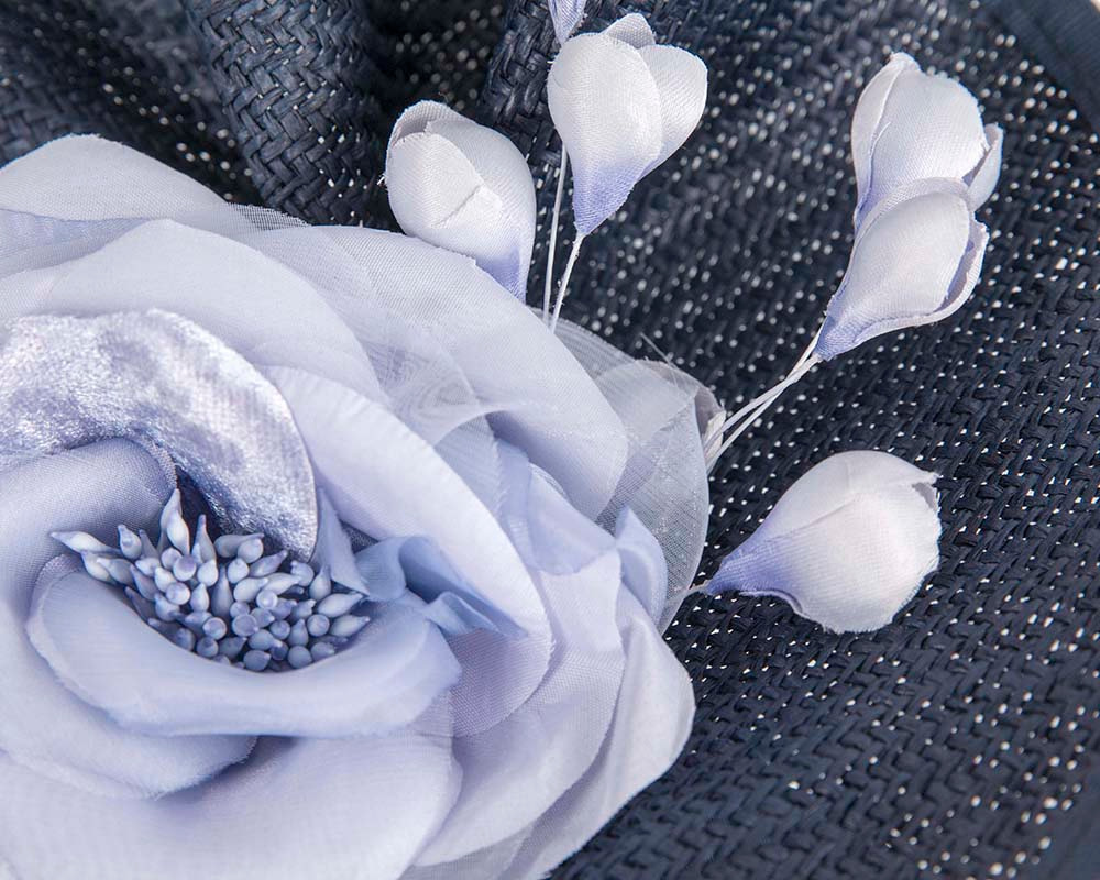 Tall navy & blue fascinator with flower by Fillies Collection - Image 3
