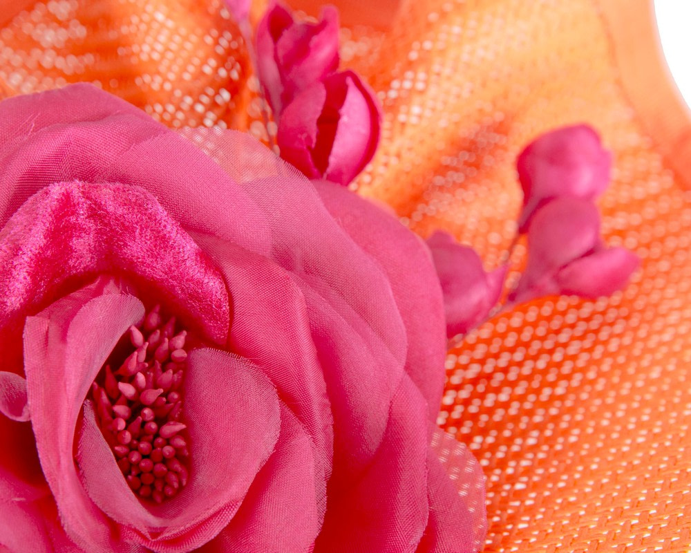 Tall orange & fuchsia fascinator with flower by Fillies Collection - Image 3