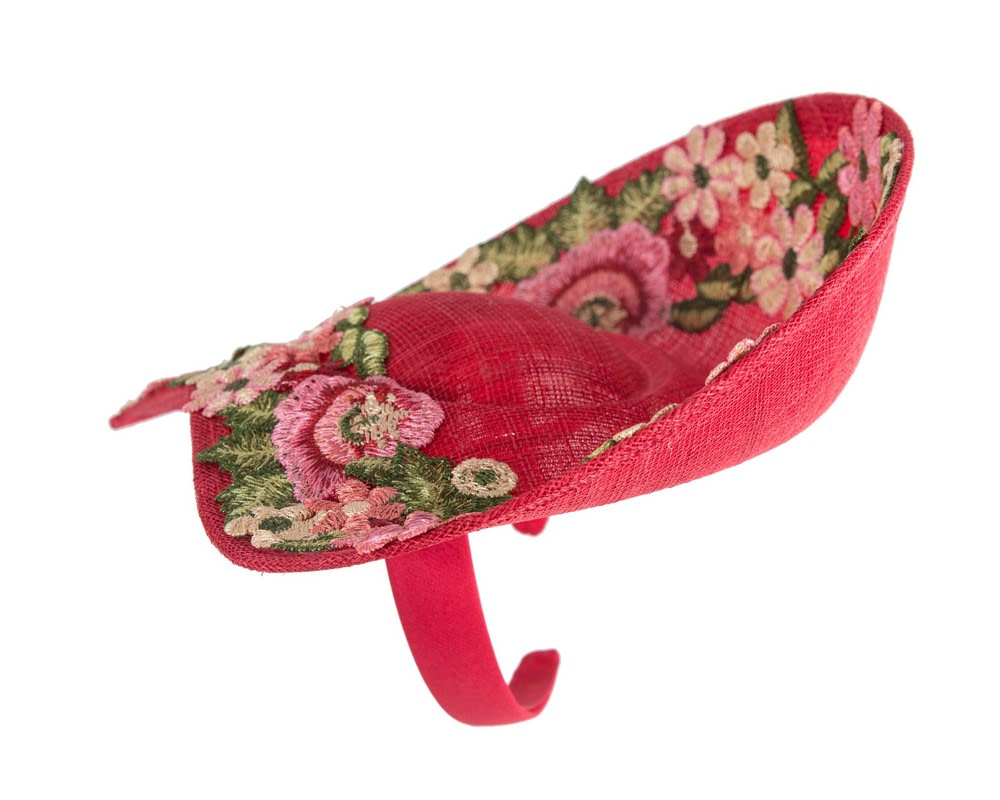 Red Floral Fascinator with Embroidered Lace by Fillies Collection - Image 4
