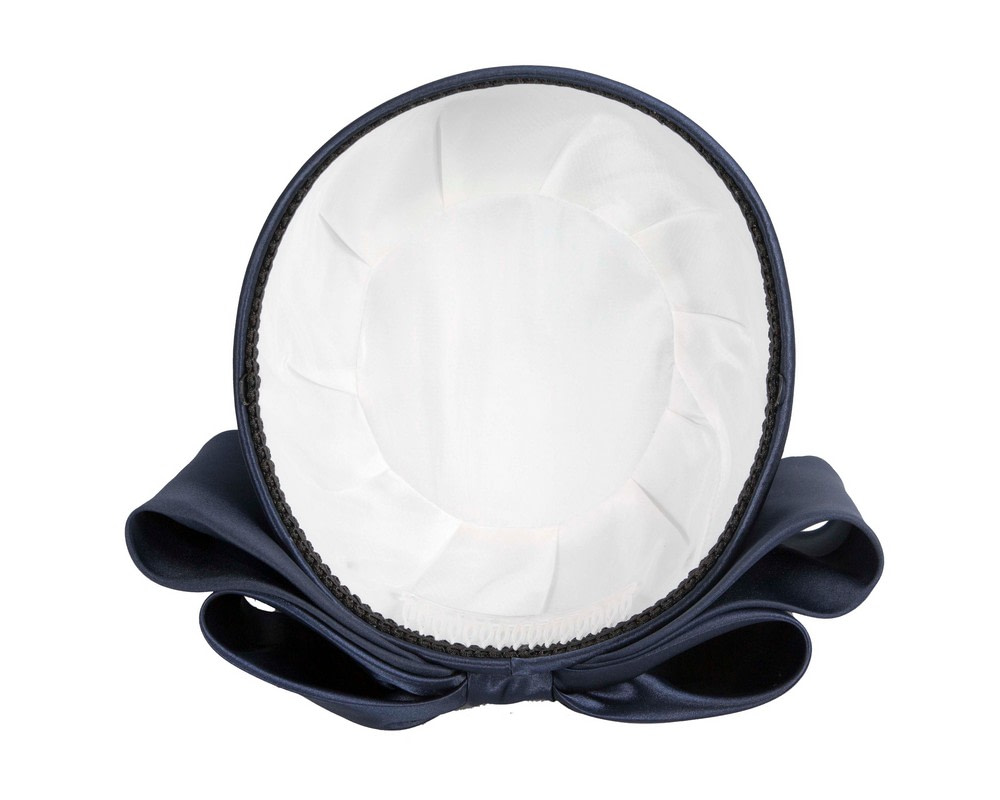 Luxury Sculpted Navy Bow Pillbox by Cupids Millinery - Fascinators.com.au Luxury Sculpted Navy Bow Pillbox by Cupids Millinery - Image 5