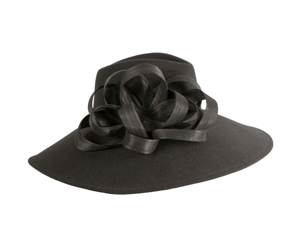Wide Brim Black Ladies Winter Hat by Fillies Collection - Fascinators.com.au Wide Brim Black Ladies Winter Hat by Fillies Collection - Image 4