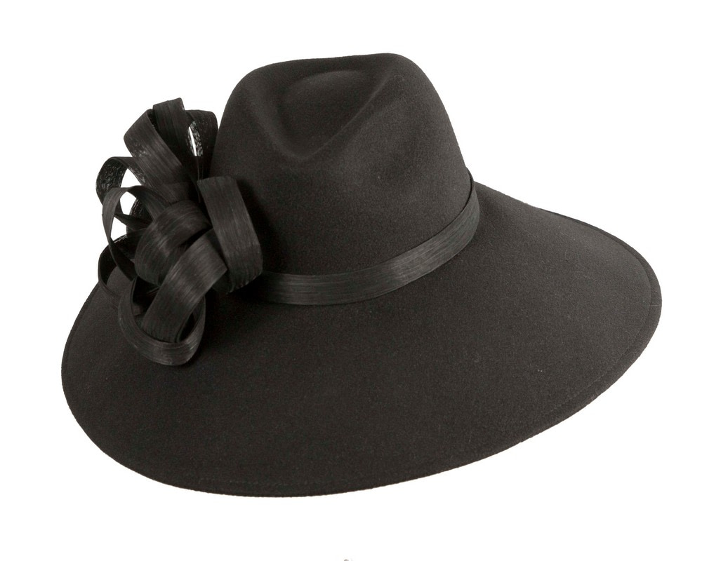 Wide Brim Black Ladies Winter Hat by Fillies Collection - Fascinators.com.au Wide Brim Black Ladies Winter Hat by Fillies Collection - Image 2