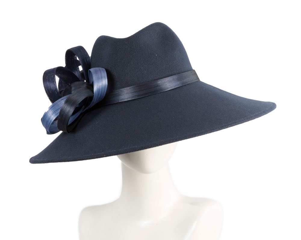 Wide Brim Navy Ladies Winter Hat by Fillies Collection - Fascinators.com.au Wide Brim Navy Ladies Winter Hat by Fillies Collection