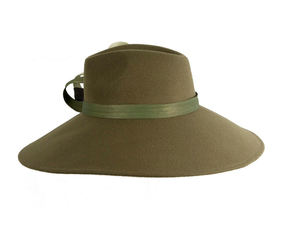 Wide Brim Olive Green Ladies Winter Hat by Fillies Collection - Fascinators.com.au Wide Brim Olive Green Ladies Winter Hat by Fillies Collection - Image 3