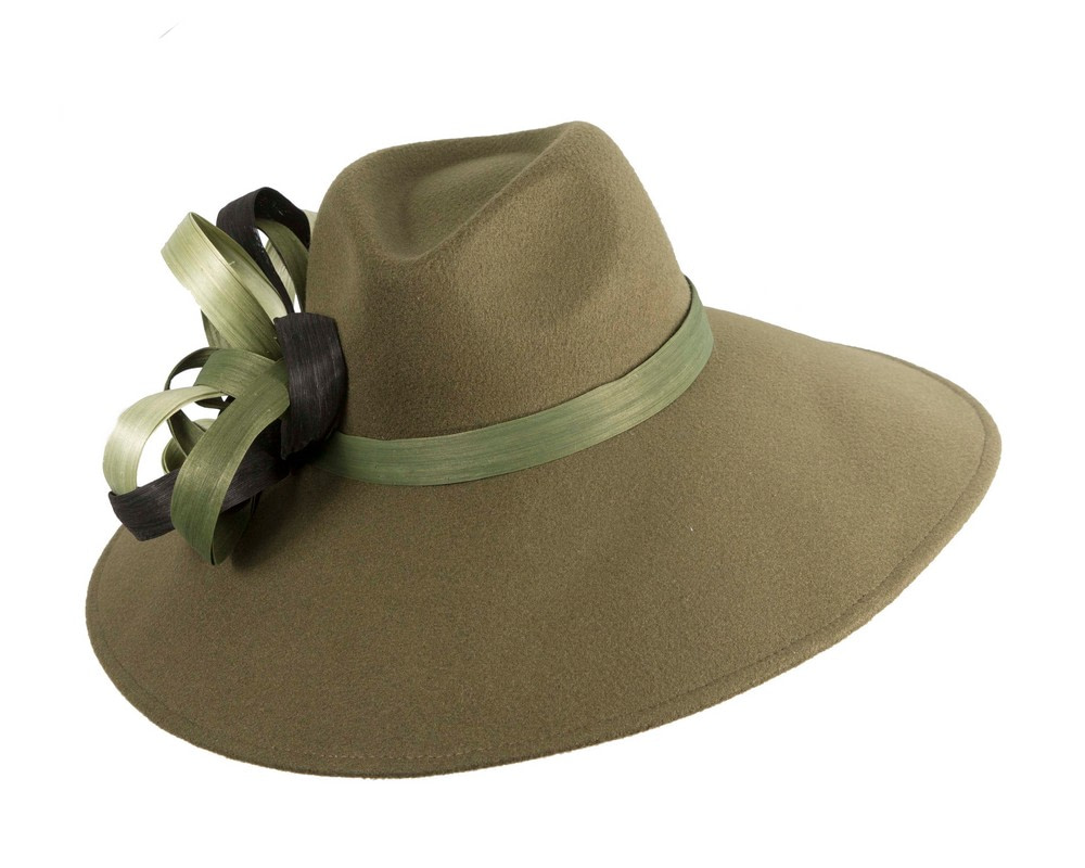 Wide Brim Olive Green Ladies Winter Hat by Fillies Collection - Fascinators.com.au Wide Brim Olive Green Ladies Winter Hat by Fillies Collection - Image 2