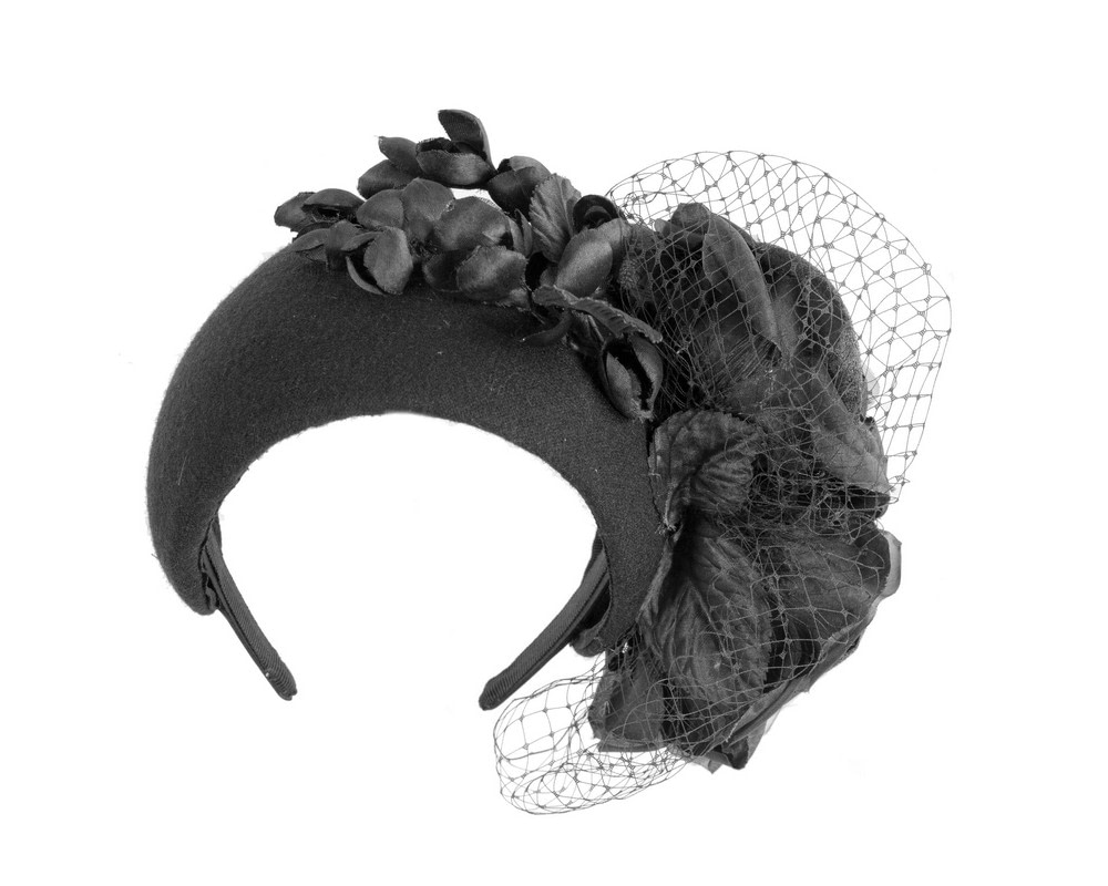 Black winter racing flower headband by Fillies Collection - Fascinators.com.au Black winter racing flower headband by Fillies Collection - Image 4