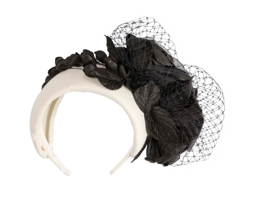 Cream & Black winter racing flower headband by Fillies Collection - Fascinators.com.au Cream & Black winter racing flower headband by Fillies Collection - Image 4