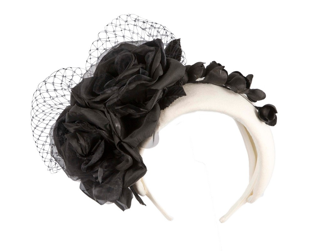 Cream & Black winter racing flower headband by Fillies Collection - Fascinators.com.au Cream & Black winter racing flower headband by Fillies Collection - Image 2