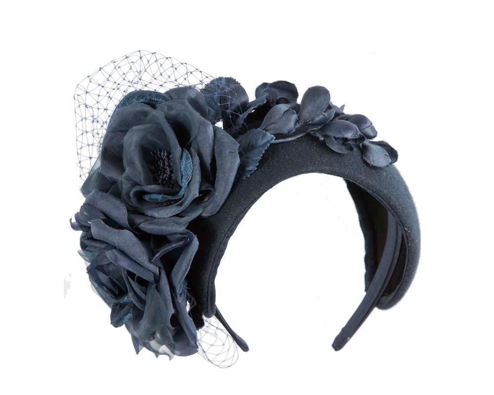 Navy winter racing flower headband by Fillies Collection - Fascinators.com.au Navy winter racing flower headband by Fillies Collection - Image 2