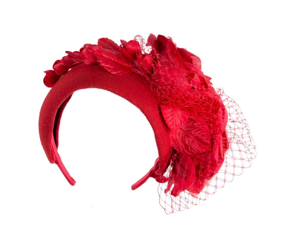Red winter racing flower headband by Fillies Collection - Fascinators.com.au Red winter racing flower headband by Fillies Collection - Image 4