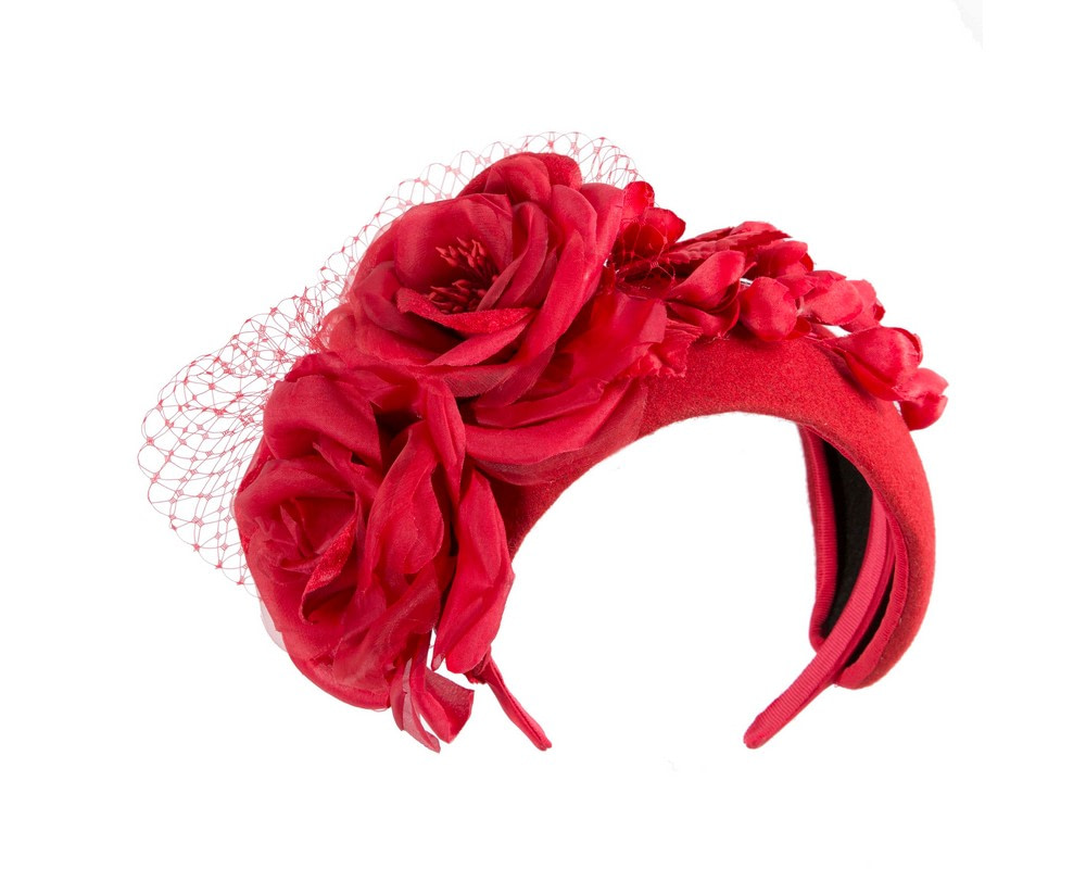 Red winter racing flower headband by Fillies Collection - Fascinators.com.au Red winter racing flower headband by Fillies Collection - Image 2