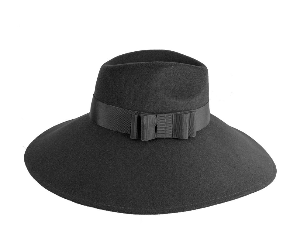 Max Alexander Black Wide Brim Felt Hat - Fascinators.com.au Max Alexander Black Wide Brim Felt Hat - Image 4