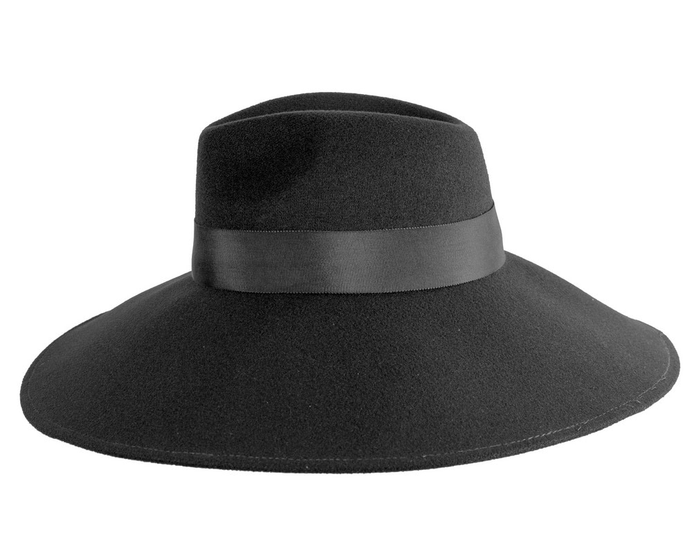 Max Alexander Black Wide Brim Felt Hat - Fascinators.com.au Max Alexander Black Wide Brim Felt Hat - Image 3