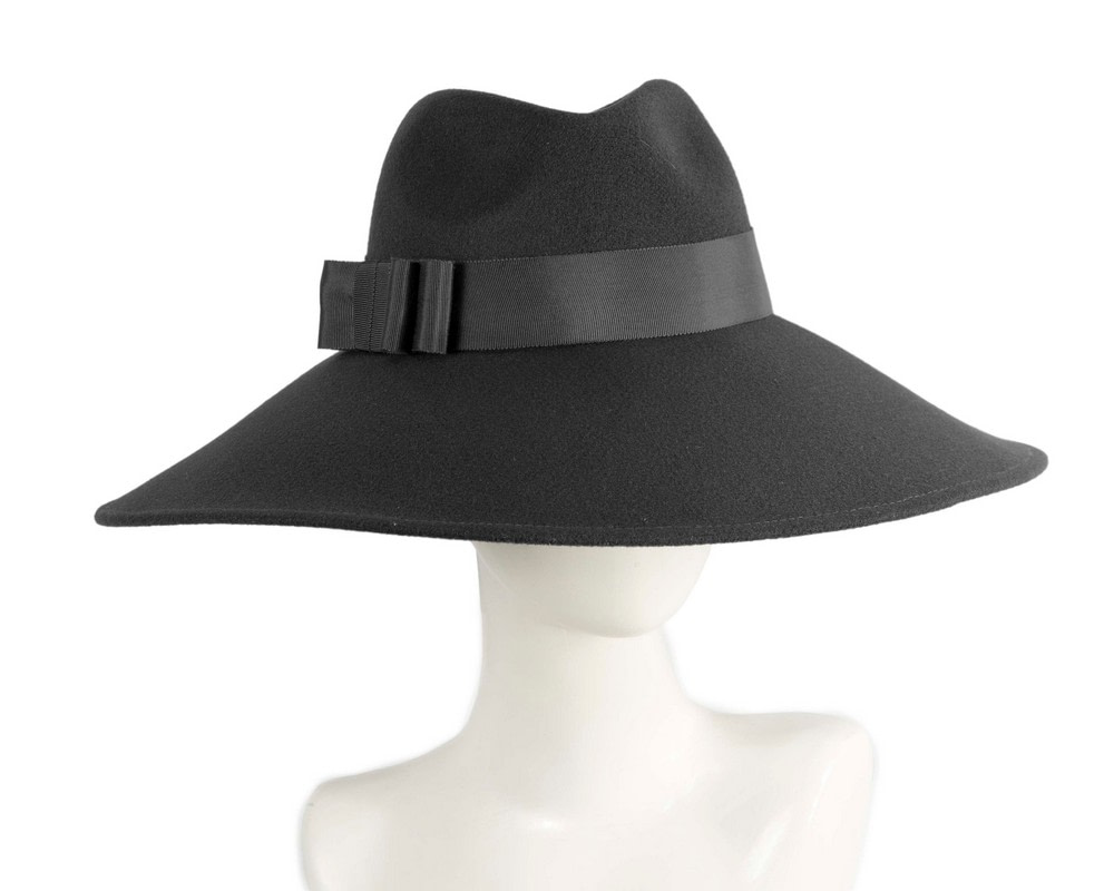 Max Alexander Black Wide Brim Felt Hat - Fascinators.com.au Max Alexander Black Wide Brim Felt Hat