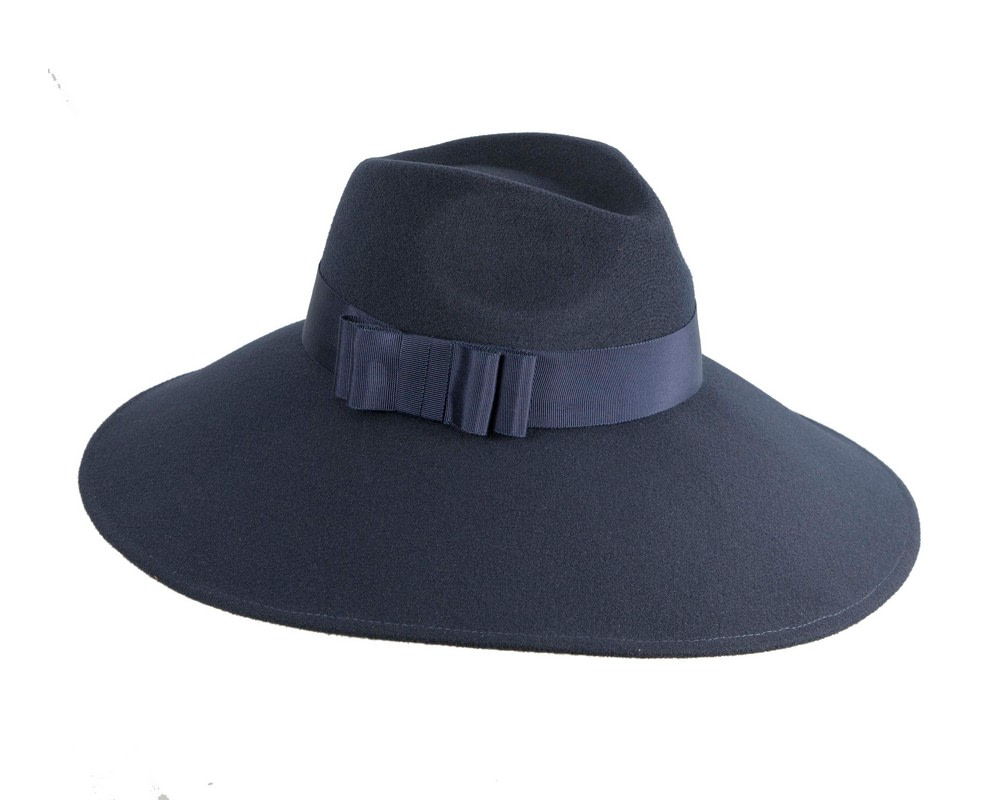Max Alexander Navy Wide Brim Felt Hat - Fascinators.com.au Max Alexander Navy Wide Brim Felt Hat - Image 2
