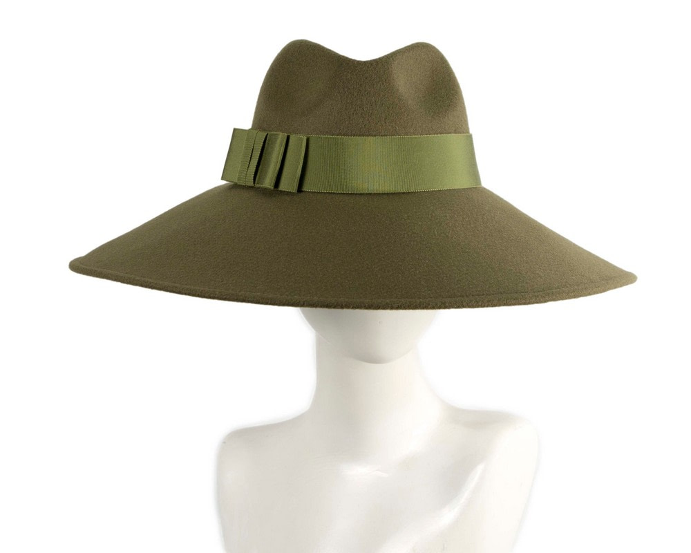 Max Alexander Olive Wide Brim Felt Hat - Fascinators.com.au Max Alexander Olive Wide Brim Felt Hat