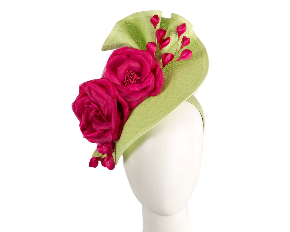 Tall lime & fuchsia fascinator with flower by Fillies Collection - Fascinators.com.au Tall lime & fuchsia fascinator with flower by Fillies Collection