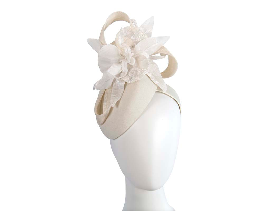 Bespoke cream pillbox winter fascinator with flower by Fillies Collection