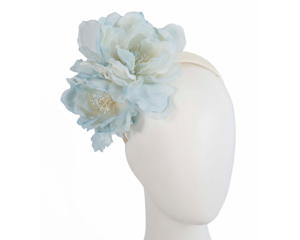 Large light blue flower headband fascinator by Fillies Collection