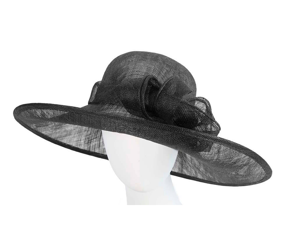 Wide brim black sinamay racing hat by Max Alexander