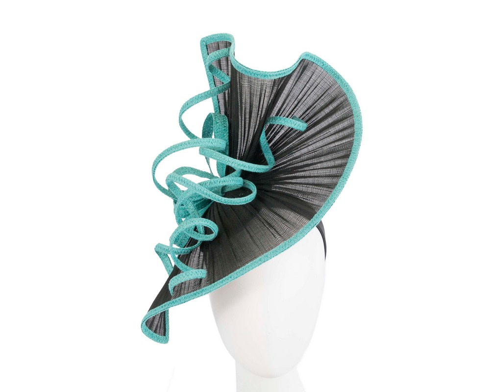 Bespoke black & turquoise Australian Made racing fascinator by Fillies Collection