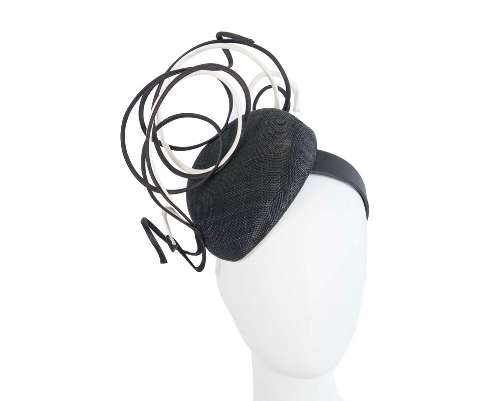 Bespoke black & white wire loops pillbox racing fascinator by Fillies Collection
