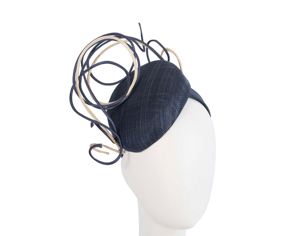 Bespoke navy & nude wire loops pillbox racing fascinator by Fillies Collection