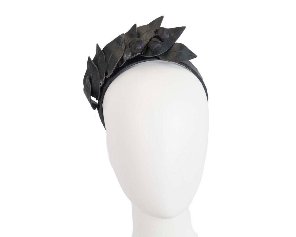 Black leather racing fascinator by Max Alexander